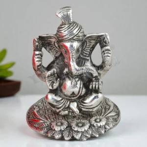 Silver Plated Aluminium Pagdi Ganesh 5 Inch idol for spiritual gifting