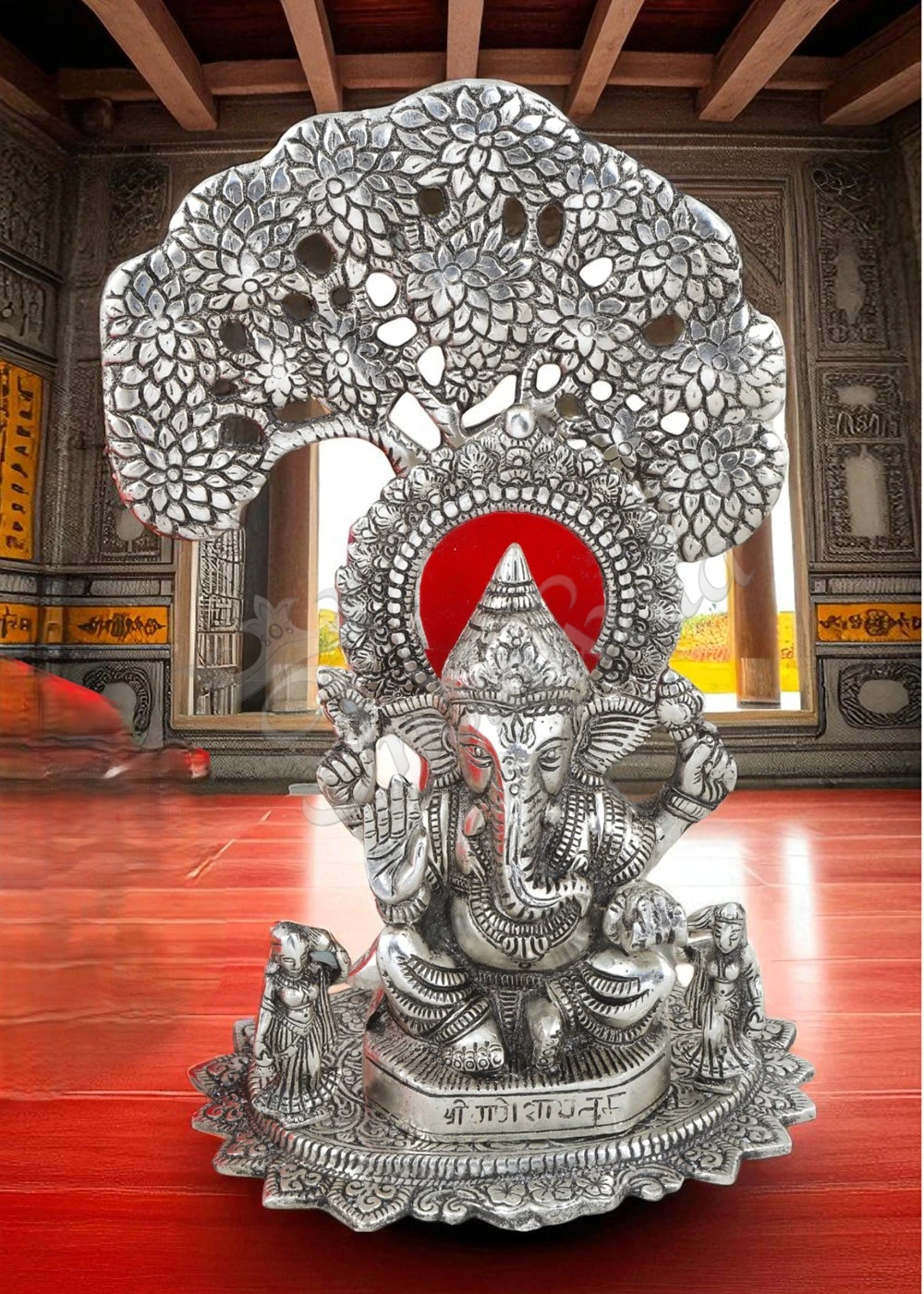 INW-15482 Silver Plated Aluminium Tree Ganesh Statue for corporate and festive gifting
