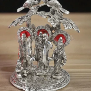 A beautiful 5.75x8 Inch Silver Plated Aluminium Peacock Ram Darbar idol, perfect for devotional display and gifting.