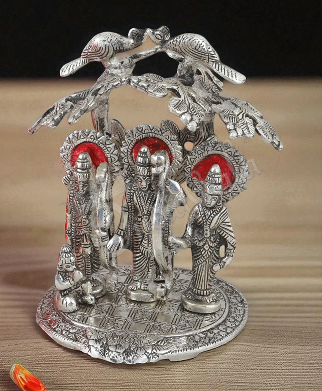 A beautiful 5.75x8 Inch Silver Plated Aluminium Peacock Ram Darbar idol, perfect for devotional display and gifting.