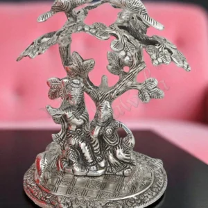 Silver plated aluminium radha krishna tree idol for home decor and gifting
