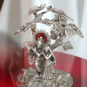 Silver Plated Radha Krishna Tree Gifting Statue crafted from premium aluminium
