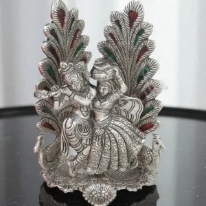 Silver Plated Peacock Radha Krishna Figurine for home decor and gifting