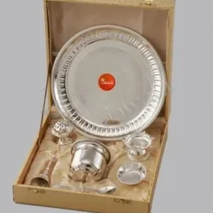Elegant 8.5 Inch Silver Plated Steel Pooja Thali for festive gifting