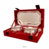 Elegant silver plated brass bowl set with tray in a velvet box