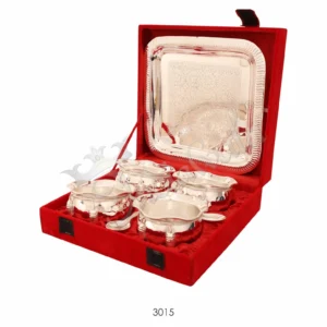 Silver Plated Brass Tai Bowl Set with Steel Tray in a premium velvet box