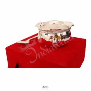 Elegant 3.5 Inch Silver Plated Brass Gifting Bowl with spoon in a velvet box