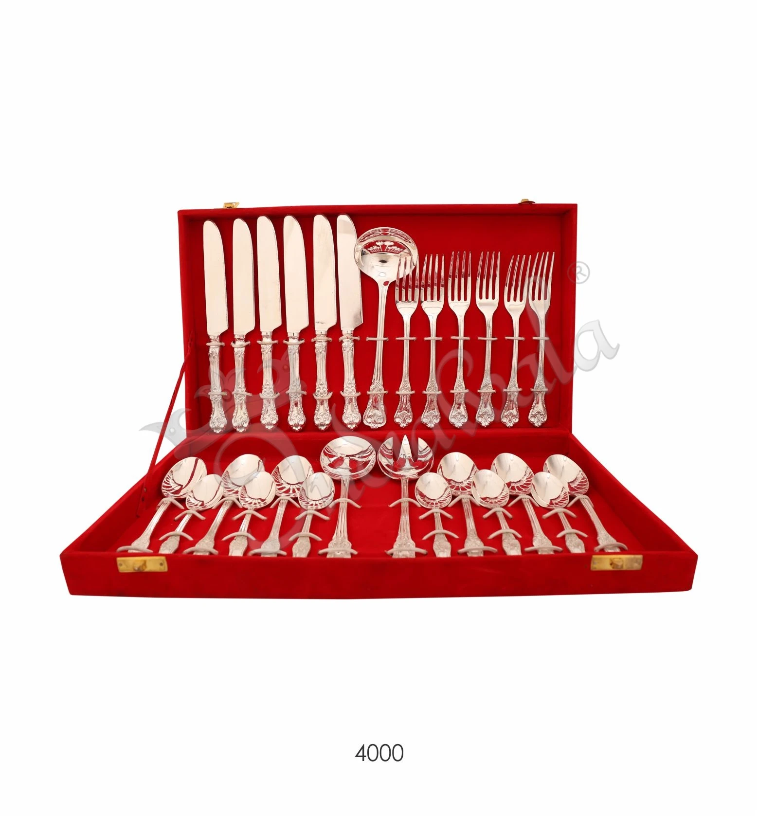 INW-4000-2 Elegant Silver Plated Brass Cutlery Set in a premium velvet box