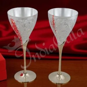 Elegant 8.5 Inch Silver Plated Brass Wine Goblet Set of 2 in a premium velvet box