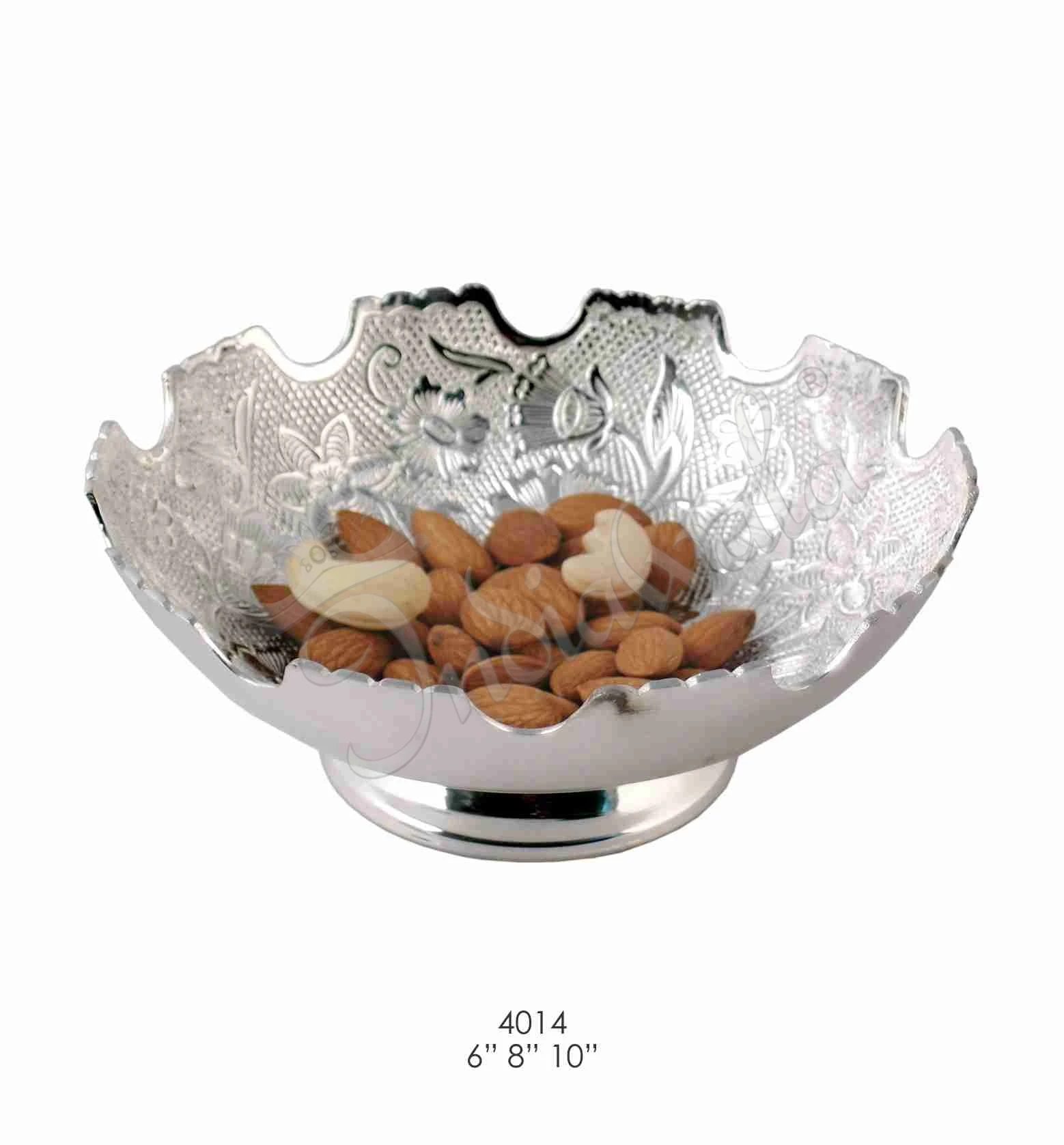 INW-4014 6 Inch Silver Plated Brass Flower Bowl Set in a premium velvet box