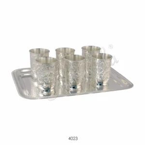 Silver Plated Brass 6 Piece Glass Set with Tray in a luxury velvet box