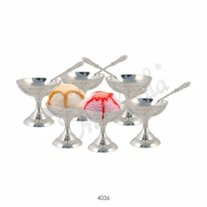 Elegant 3.5 Inch Silver Plated Brass Dessert Bowl Set in a premium velvet box