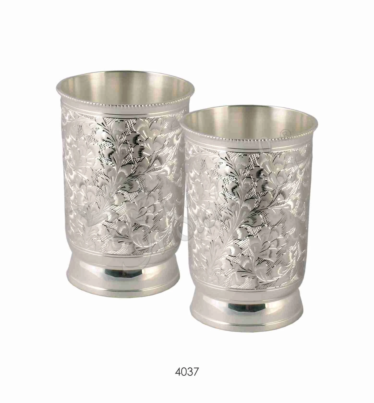 INW-4037-1 4.25 Inch Silver Plated Brass Glass Set of 2 in a red velvet box