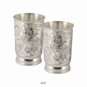 4.25 Inch Silver Plated Brass Glass Set of 2 in a red velvet box