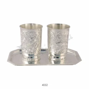 Elegant Silver Plated Brass Glass Set with matching tray in a velvet box
