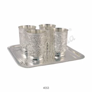 Elegant silver plated brass glass set with tray in a premium velvet box