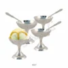 Elegant silver plated brass 4 bowl dessert set in a red velvet box