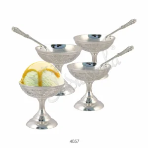 Elegant silver plated brass 4 bowl dessert set in a red velvet box