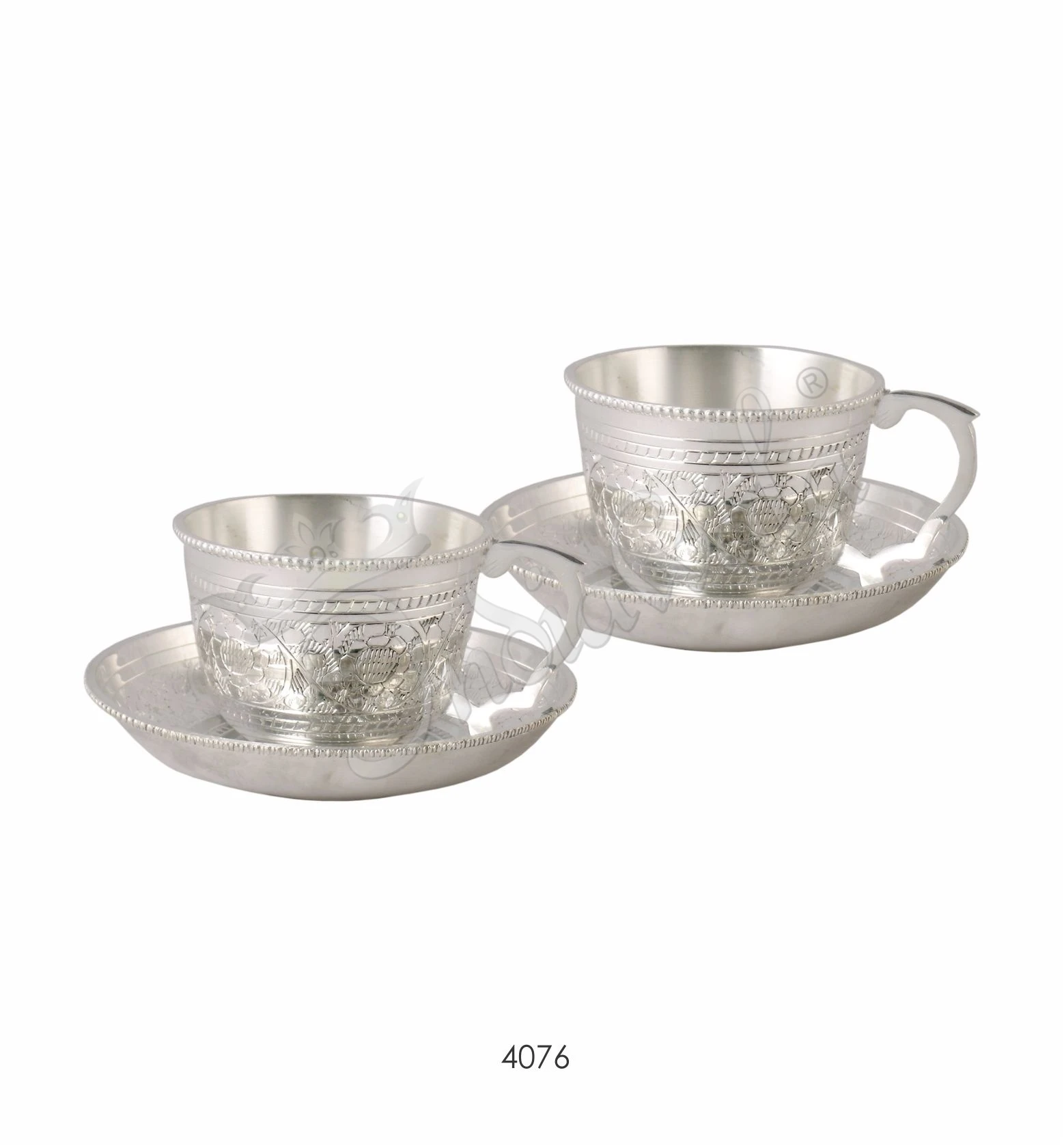 INW-4076-1 Elegant Silver Plated Brass Cup Plate Set of 2 in a velvet box