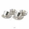 Silver Plated Brass Cup Saucer Set of 4 in a luxury velvet box
