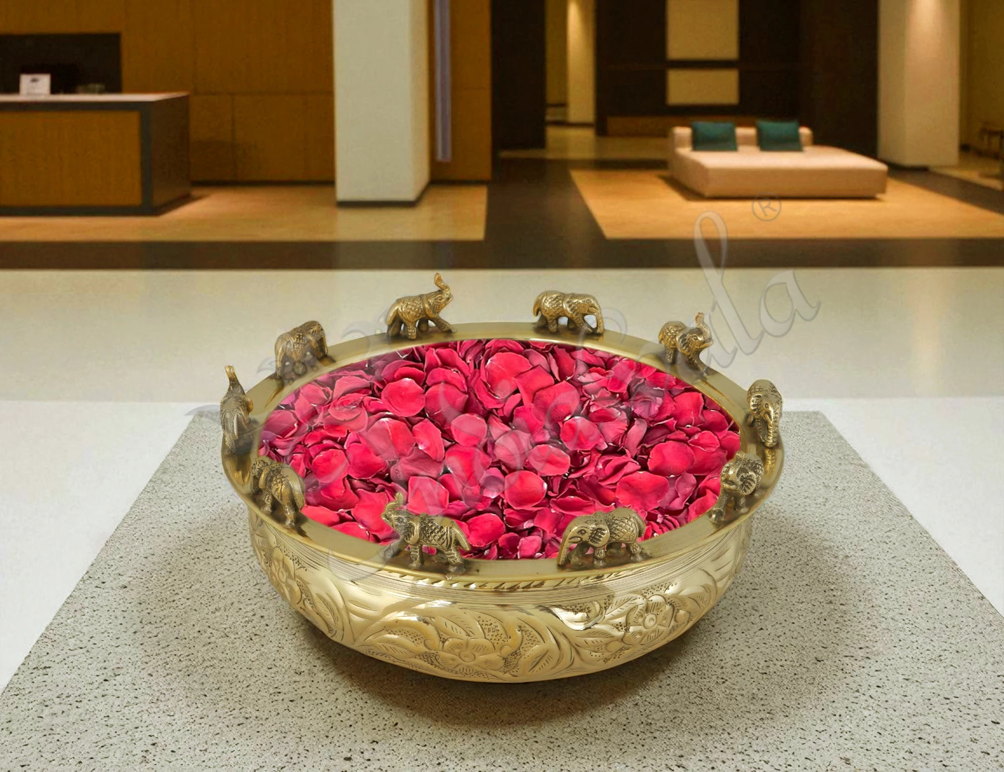 INW-5051 A beautiful 8 inch Gold Plated Brass Decorative Urli Bowl for festive home decor.