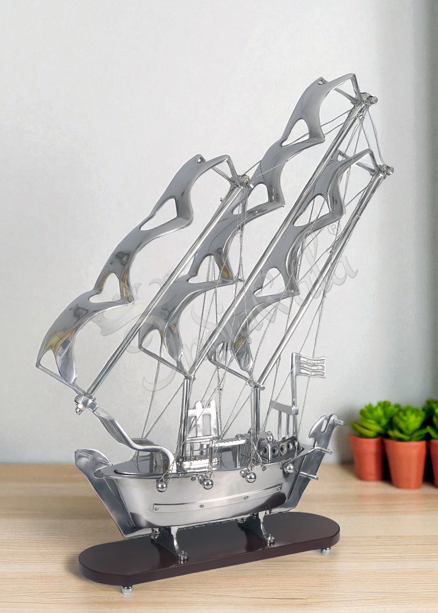 INW-5077 Majestic Silver Plated Steel Ship Decor for premium gifting