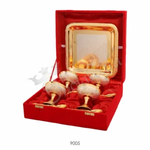 Dual Tone Brass 4 Bowl Dessert Set with Tray in a premium velvet box