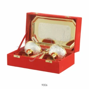 Dual Tone Brass Dessert Bowl Set with velvet box packaging