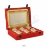 Exquisite brass dual tone glass set with a matching rectangular tray in a velvet box