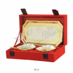 Premium dual tone brass bowl set with velvet box for corporate gifting
