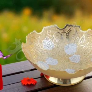 A beautiful 6 Inch Dual Tone Brass Flower Gifting Bowl with silver and gold finish.