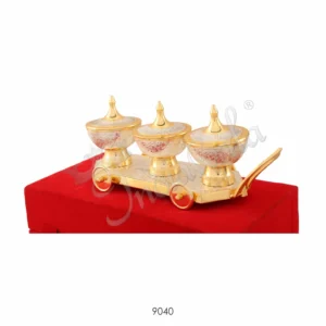 Dual Tone Brass Trolley Set of 3 Bowls in a premium velvet box packaging