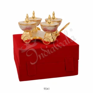 Dual Tone Brass Four Bowl Trolley Set in a premium velvet box