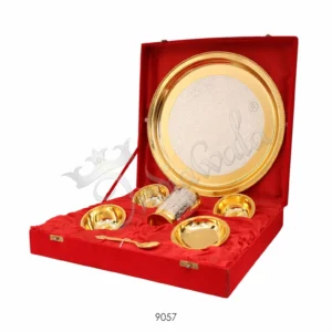 Dual Tone Brass Thal Gift Set in a premium velvet box
