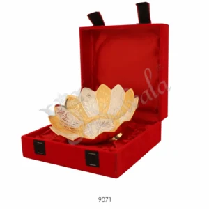 Elegant 6 Inch Dual Tone Brass Lotus Bowl Set in a premium velvet box for gifting