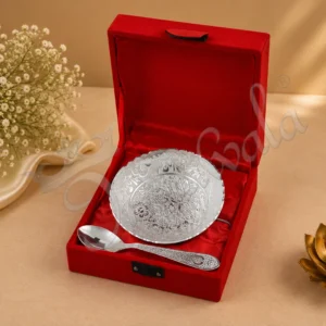 Premium 3.5 Inch Silver Plated Bowl Steel Plate Set in a velvet box