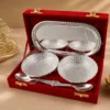Silver Plated Aluminium Bowl Set with Steel Tray in a premium velvet box