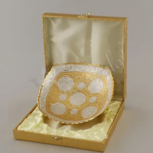 9 Inch Dual Tone Brass Dry Fruit Bowl Set in a premium velvet box