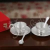 Elegant Silver Plated Steel Cup Plate Set in a premium red velvet box