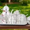 Elegant Silver Plated Brass Kettle and Cup Set with a matching tray