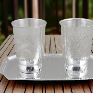 Elegant Silver Plated Steel Two Glass Set with Tray in a red velvet box.