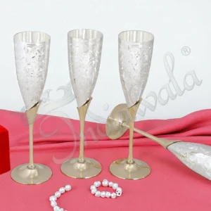 Elegant 9.5 Inch Silver Plated Brass Wine Set of 4 in a velvet box