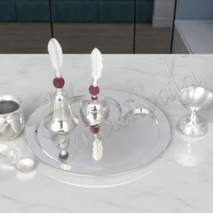 A beautifully crafted 9 Inch Silver Plated Aluminium Gifting Pooja Thali with a radiant finish.