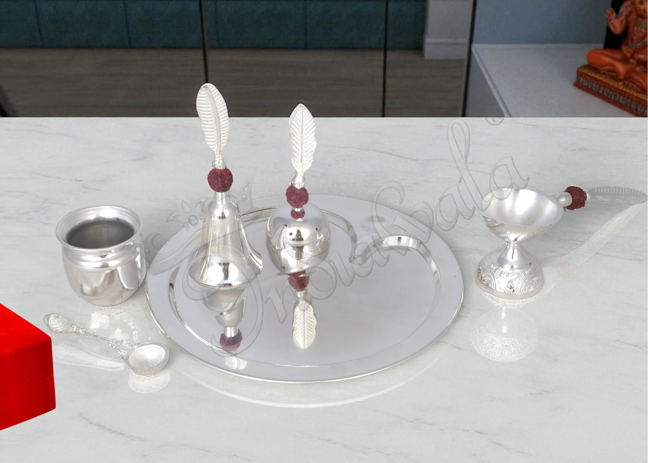 INW-9275 A beautifully crafted 9 Inch Silver Plated Aluminium Gifting Pooja Thali with a radiant finish.