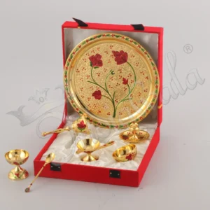 A beautifully crafted 10 Inch Gold Plated Brass Pooja Thali with a radiant finish.