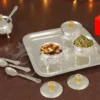 Silver Plated Steel 4 Bowl Set with Tray in an elegant velvet box packaging.