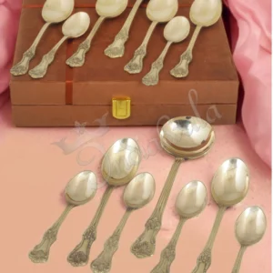 Elegant brass finish velvet box cutlery set with three spoons
