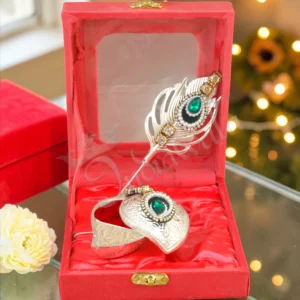 Elegant Silver Plated Morpankhi Kum Kum Set in a premium velvet box.