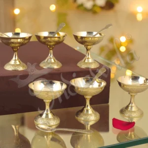 Elegant Brass Finish 6 Piece Dessert Bowl Set in a premium velvet box
