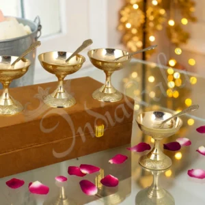 Brass Finish Dessert Bowl Set with Velvet Box